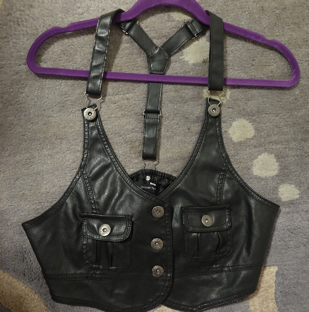 Women's Paper Tee Black Leather Vest